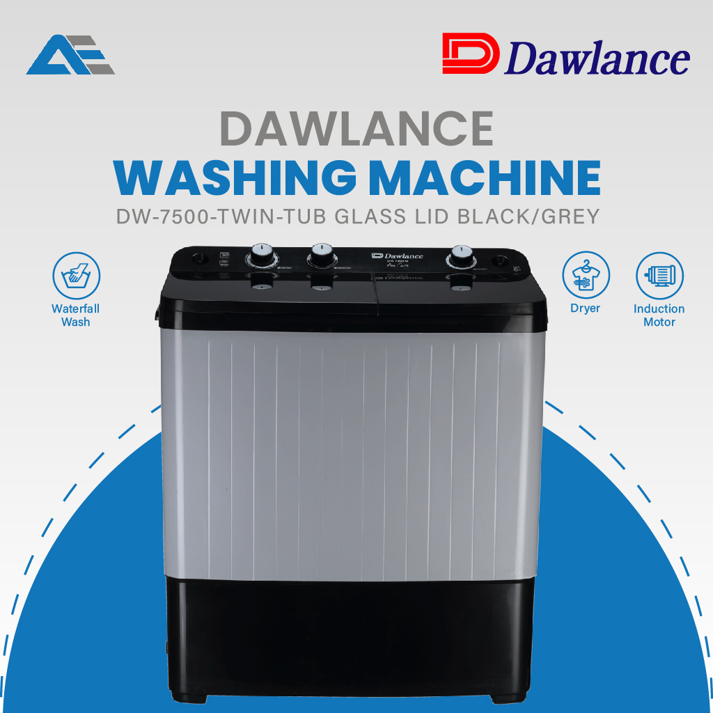Dawlance DW-7500 twin tub washing machine glass lid black grey